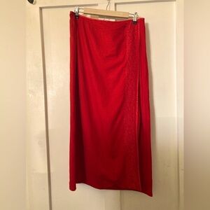 NORTON Mcnaughton linen blend red maxi skirt size 10 embroidery detail